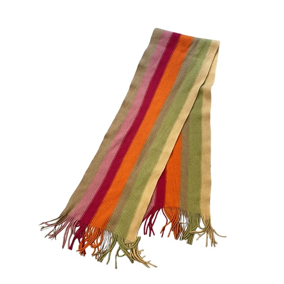 NWT, Talbots Wool Blend Ribbed Knit Multicolor Fringe Scarf - Picture 7 of 9